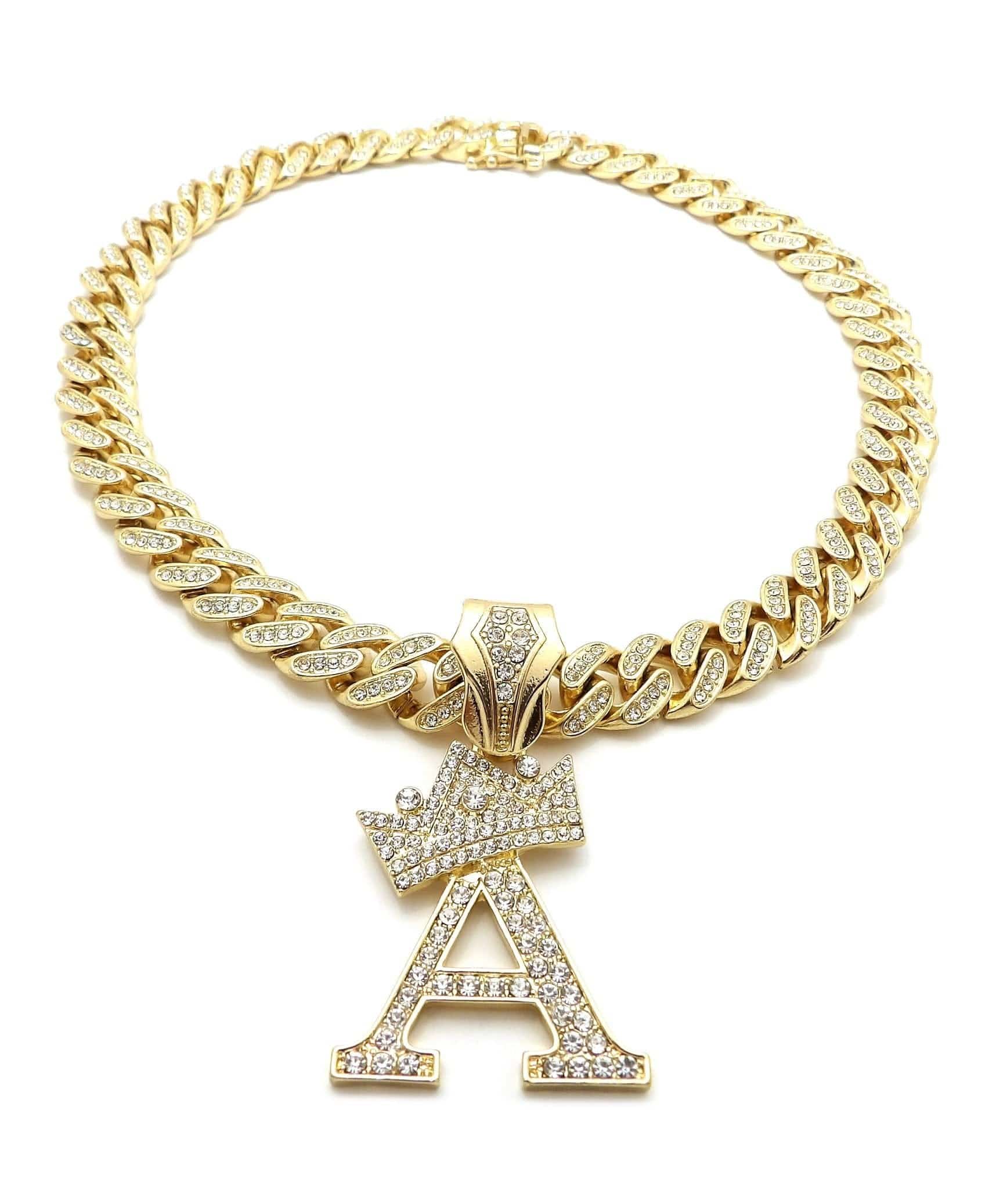 VVS Jewelry Gold Crowned Initial Cuban Pendant Chain - Image 8