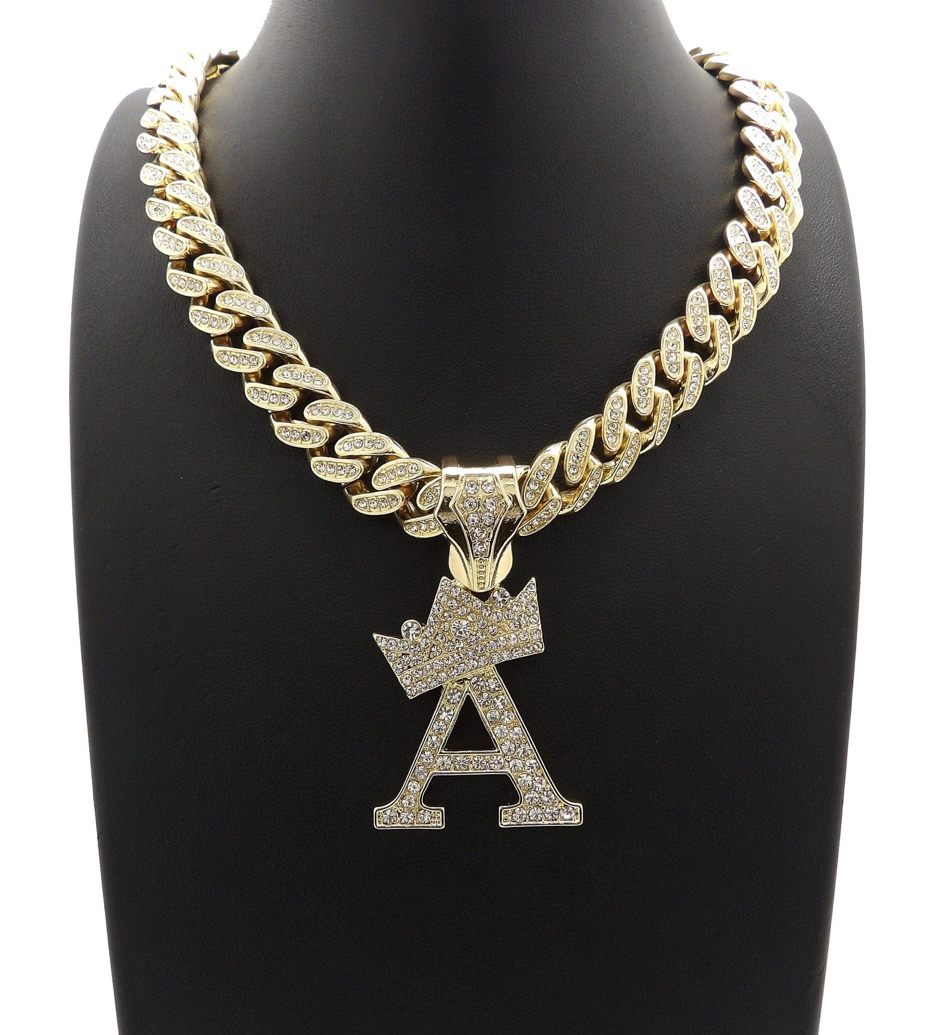 VVS Jewelry Gold Crowned Initial Cuban Pendant Chain - Image 9