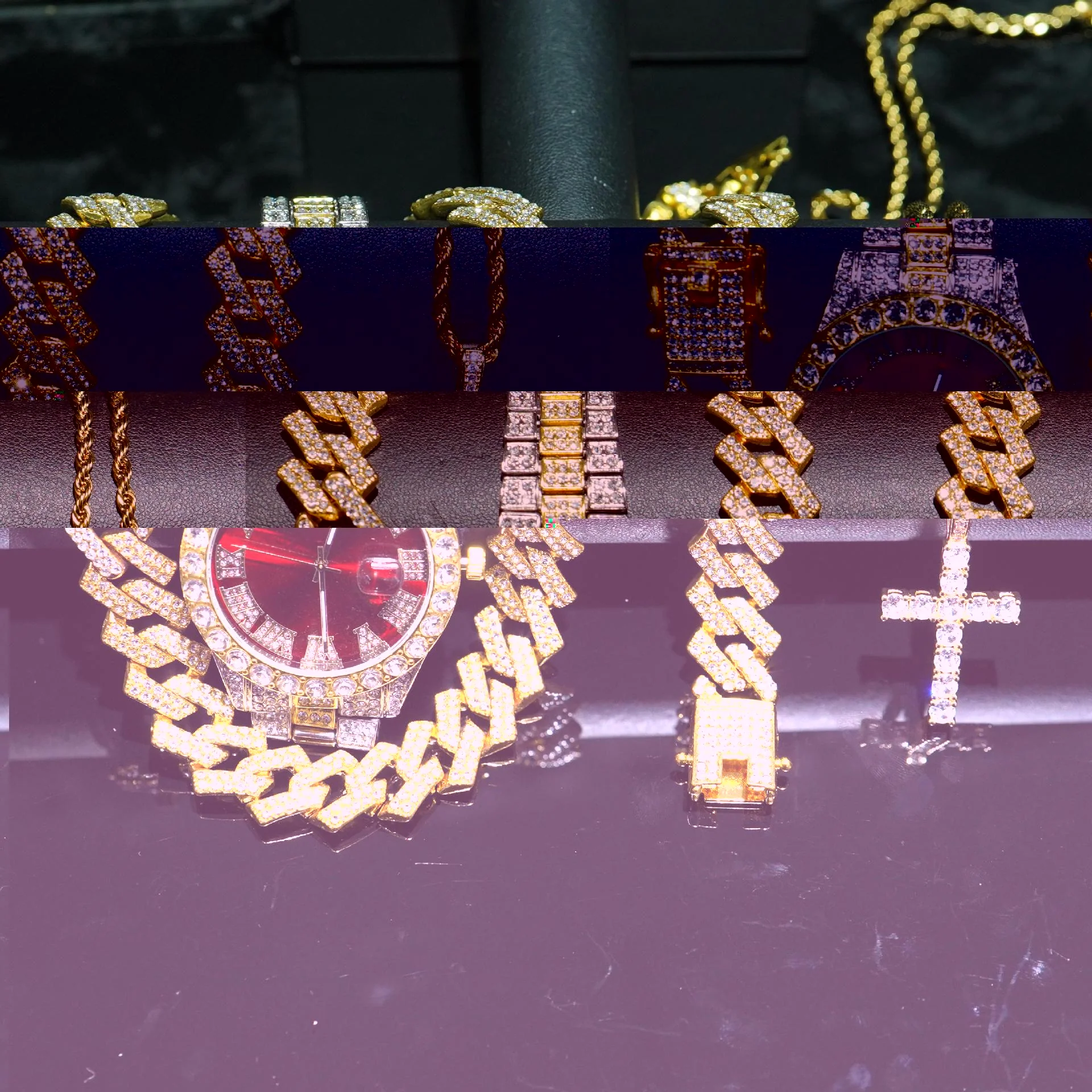 VVS Jewelry 4-Piece Iced Out Watch & Cuban Chain, Bracelet and Cross Bundle Set - Image 10