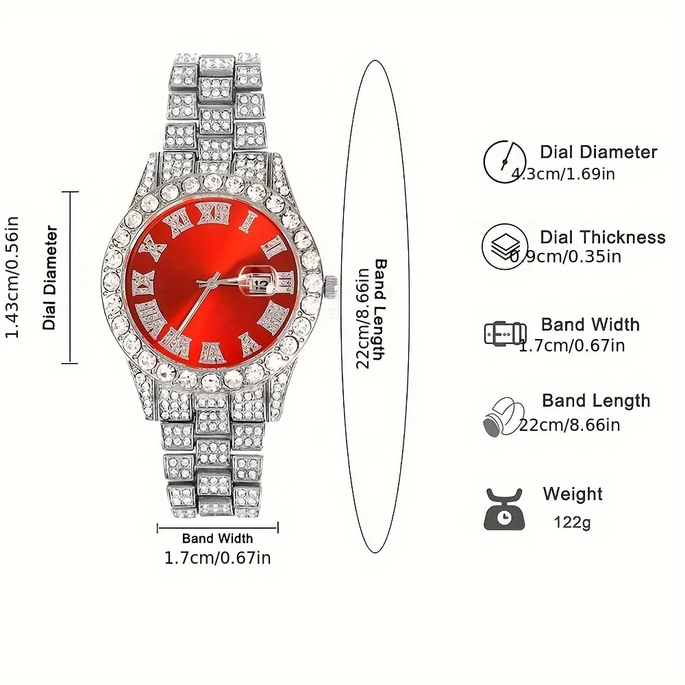VVS Jewelry 4-Piece Iced Out Watch & Cuban Chain, Bracelet and Cross Bundle Set - Image 4