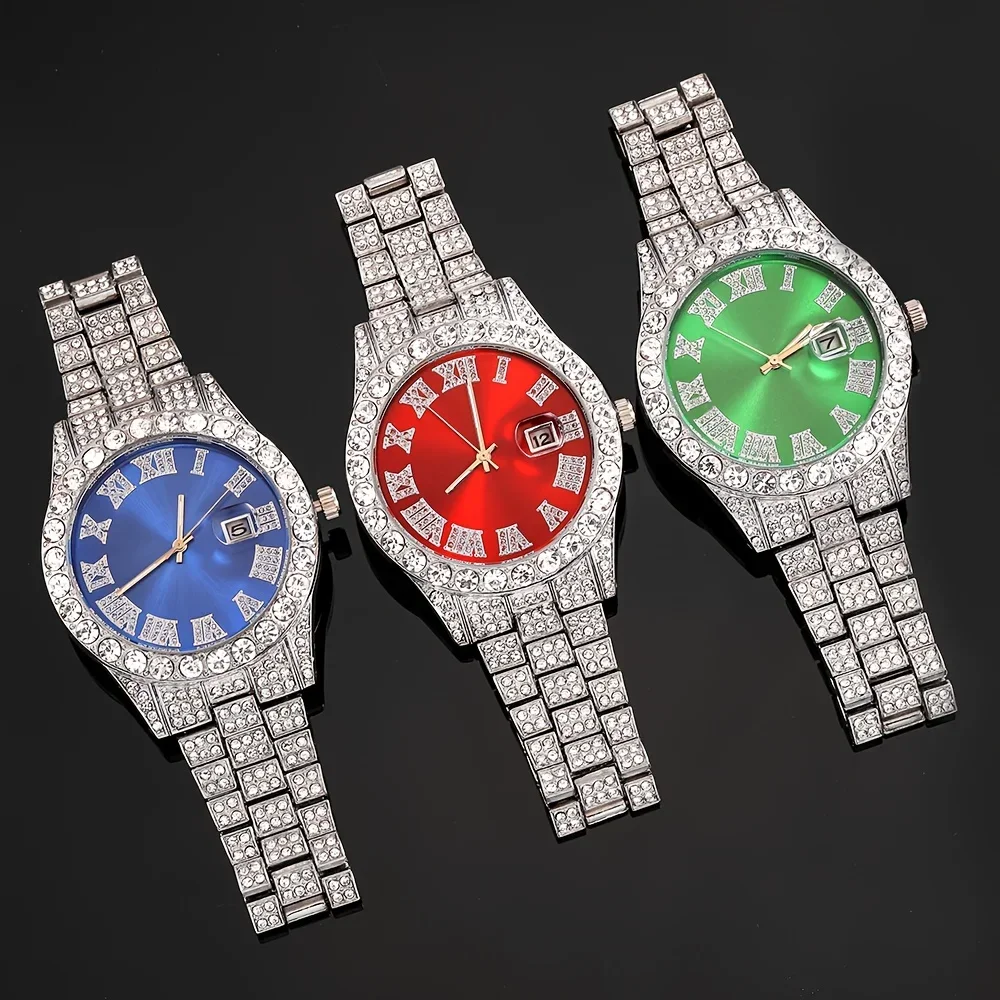 VVS Jewelry 4-Piece Iced Out Watch & Cuban Chain, Bracelet and Cross Bundle Set - Image 6