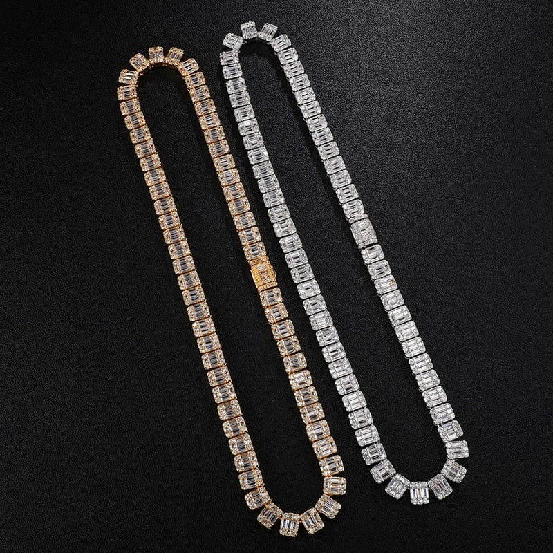 VVS Jewelry 9MM Prong Baguette White Gold Tennis Chain - Image 3