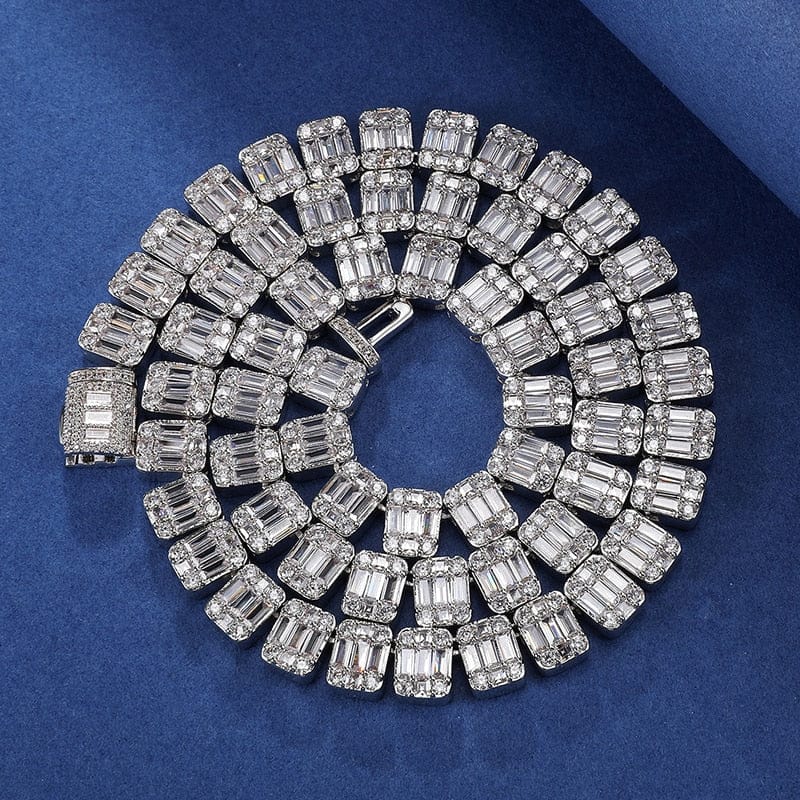 VVS Jewelry 9MM Prong Baguette White Gold Tennis Chain - Image 5