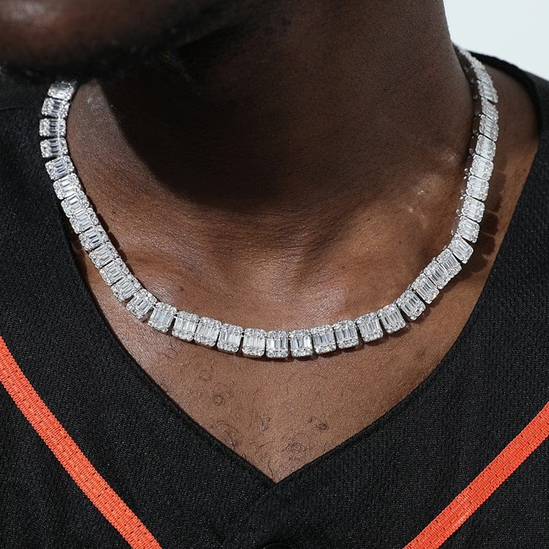 VVS Jewelry 9MM Prong Baguette White Gold Tennis Chain - Image 9