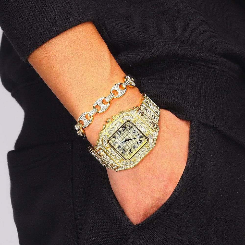 VVS Jewelry Coffee Bean Chain and Bracelet Bundle + FREE Square Roman Watch - Image 4