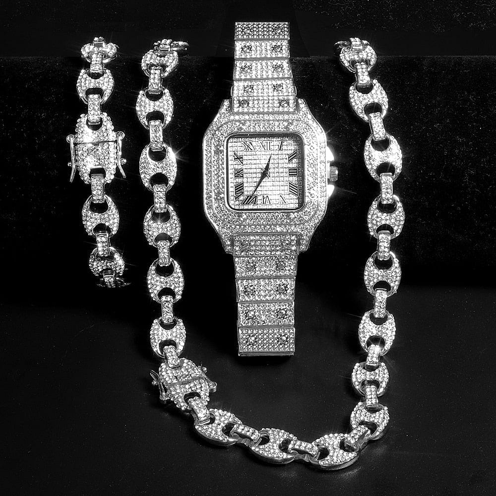 VVS Jewelry Coffee Bean Chain and Bracelet Bundle + FREE Square Roman Watch - Image 5