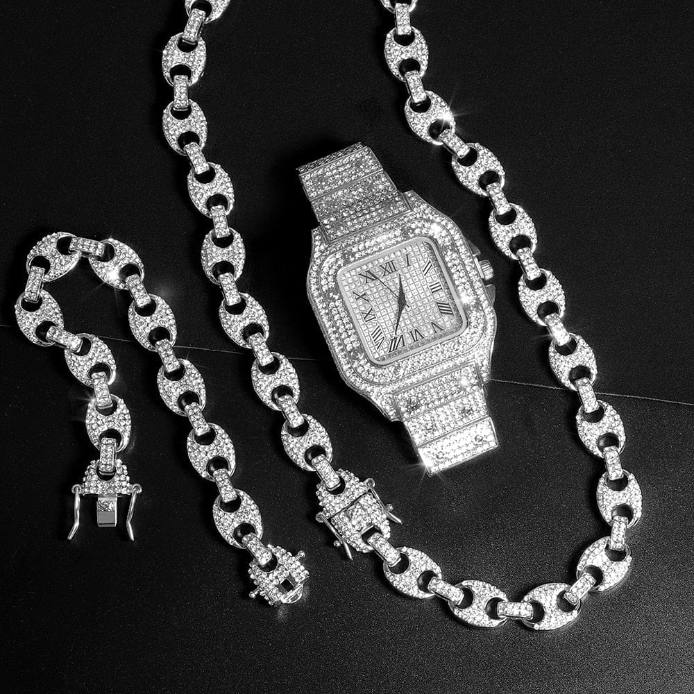 VVS Jewelry Coffee Bean Chain and Bracelet Bundle + FREE Square Roman Watch - Image 7