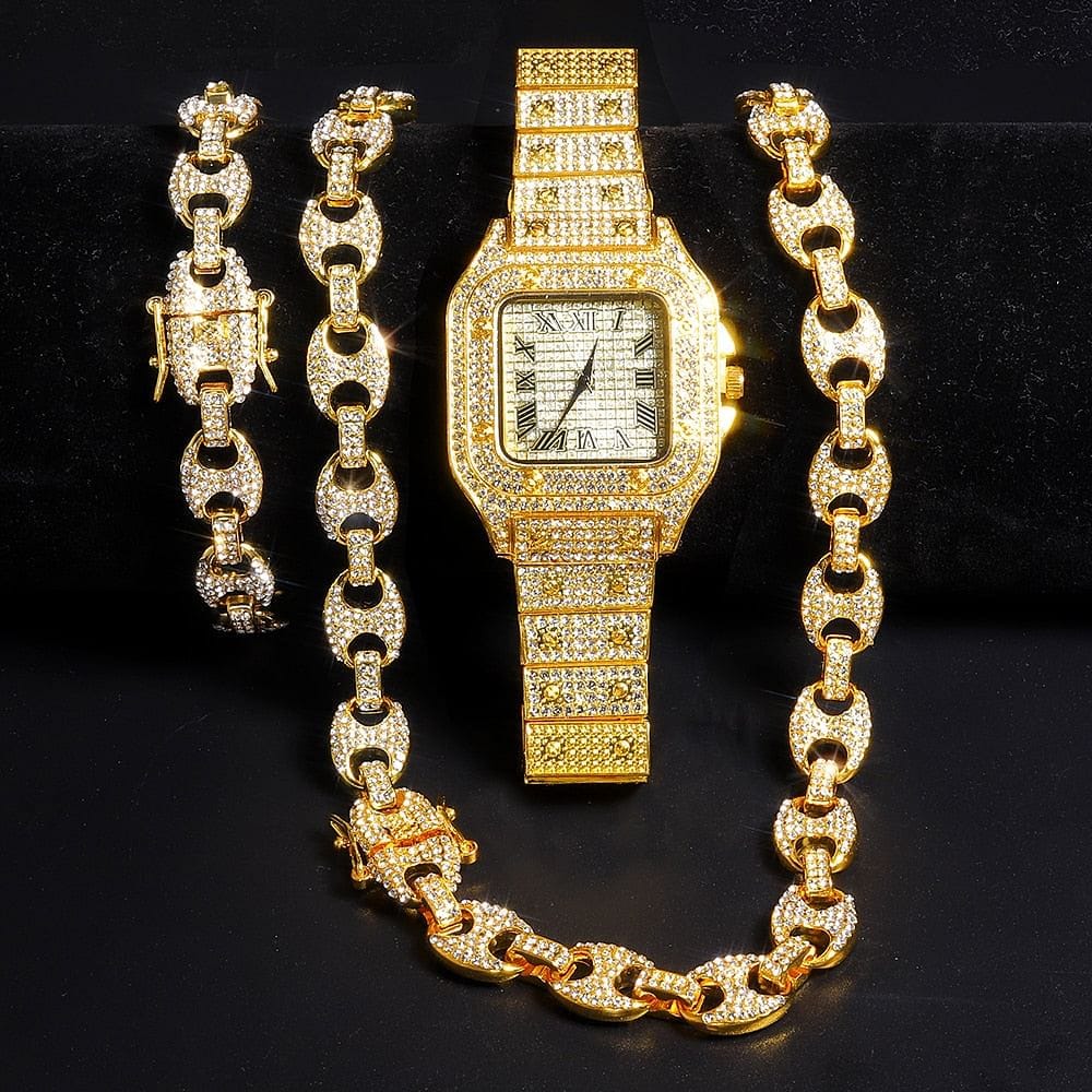VVS Jewelry Coffee Bean Chain and Bracelet Bundle + FREE Square Roman Watch - Image 8