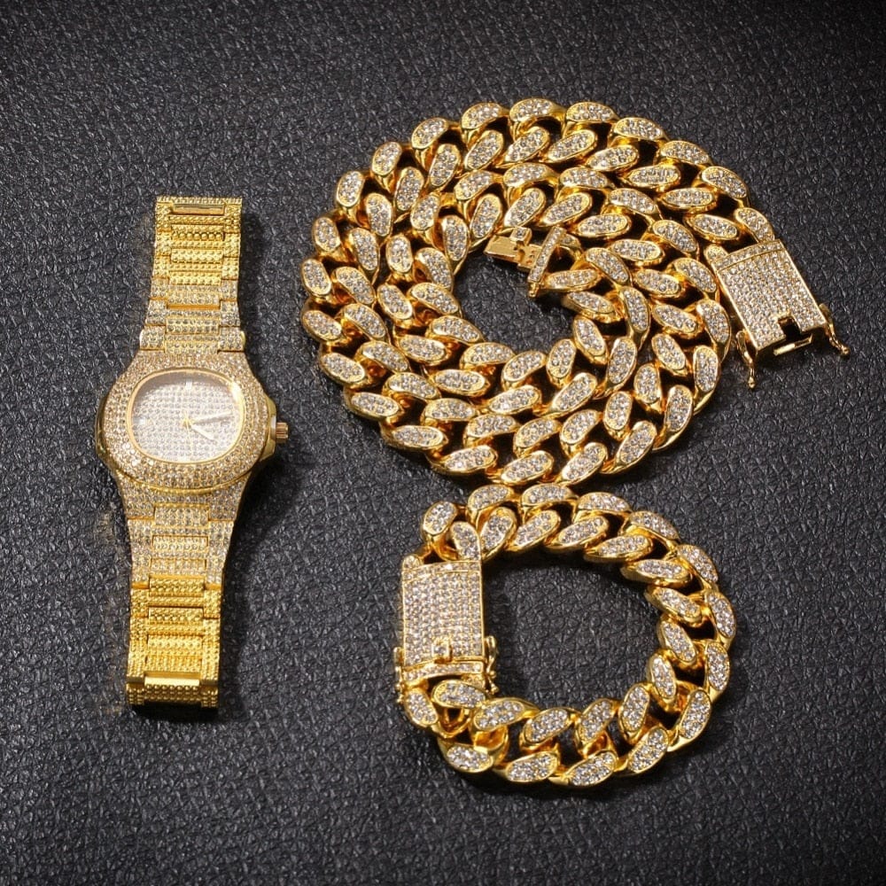 VVS Jewelry Cuban Chain & Cuban Bracelet + Free OG Bust Down Watch - Image 3