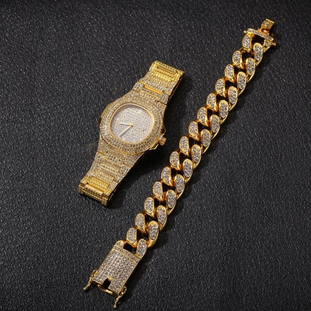 VVS Jewelry Cuban Chain & Cuban Bracelet + Free OG Bust Down Watch - Image 4