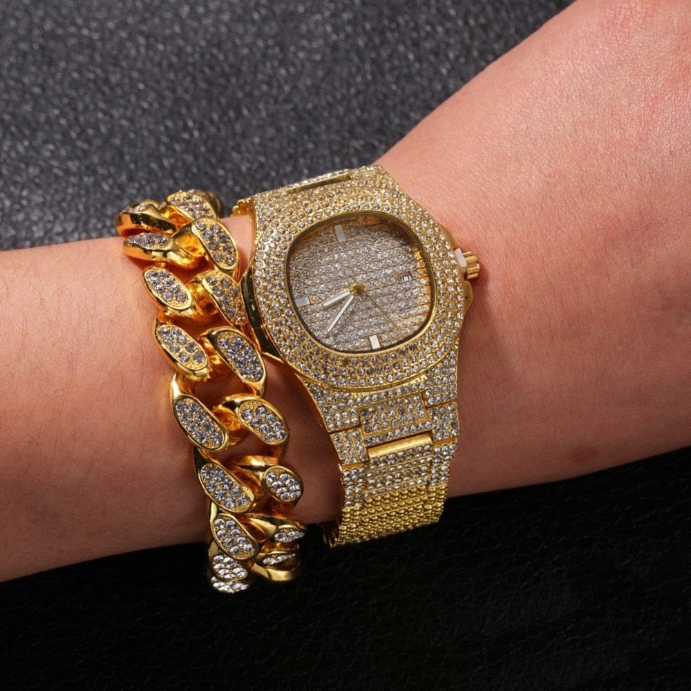 VVS Jewelry Cuban Chain & Cuban Bracelet + Free OG Bust Down Watch - Image 6