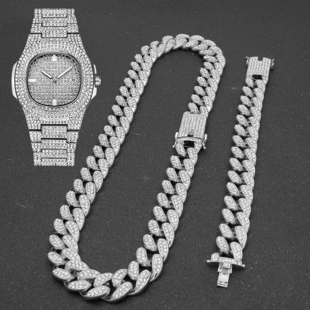 VVS Jewelry Cuban Chain & Cuban Bracelet + Free OG Bust Down Watch - Image 8