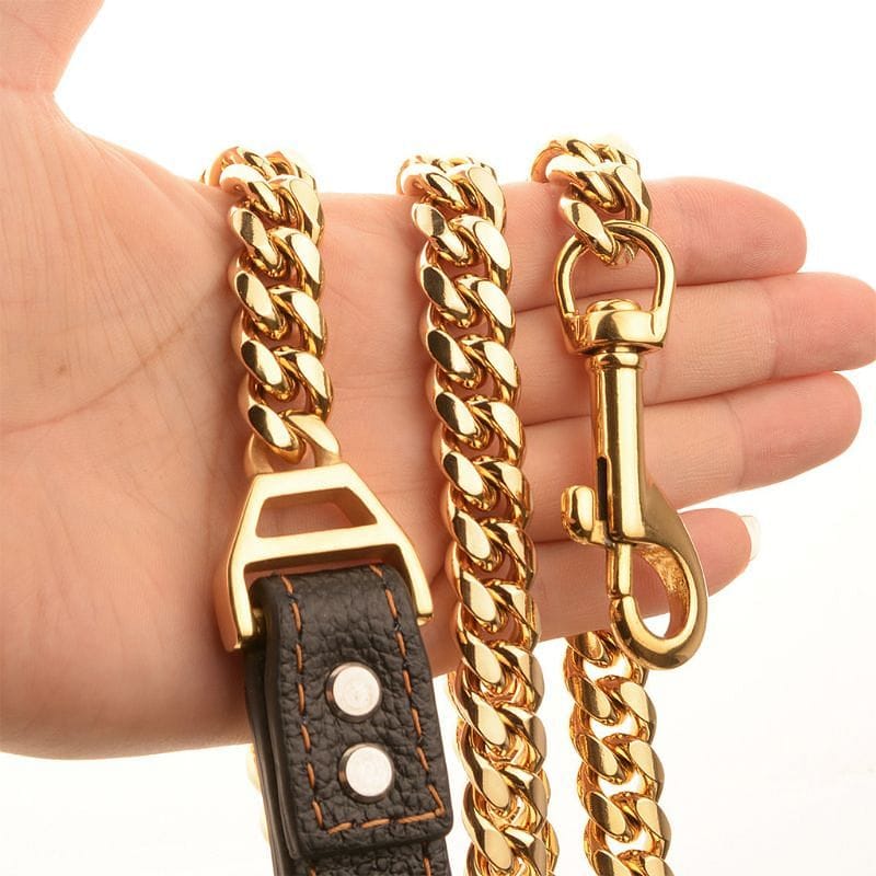 VVS Jewelry Cuban Link Gold Dog Leash - Image 11