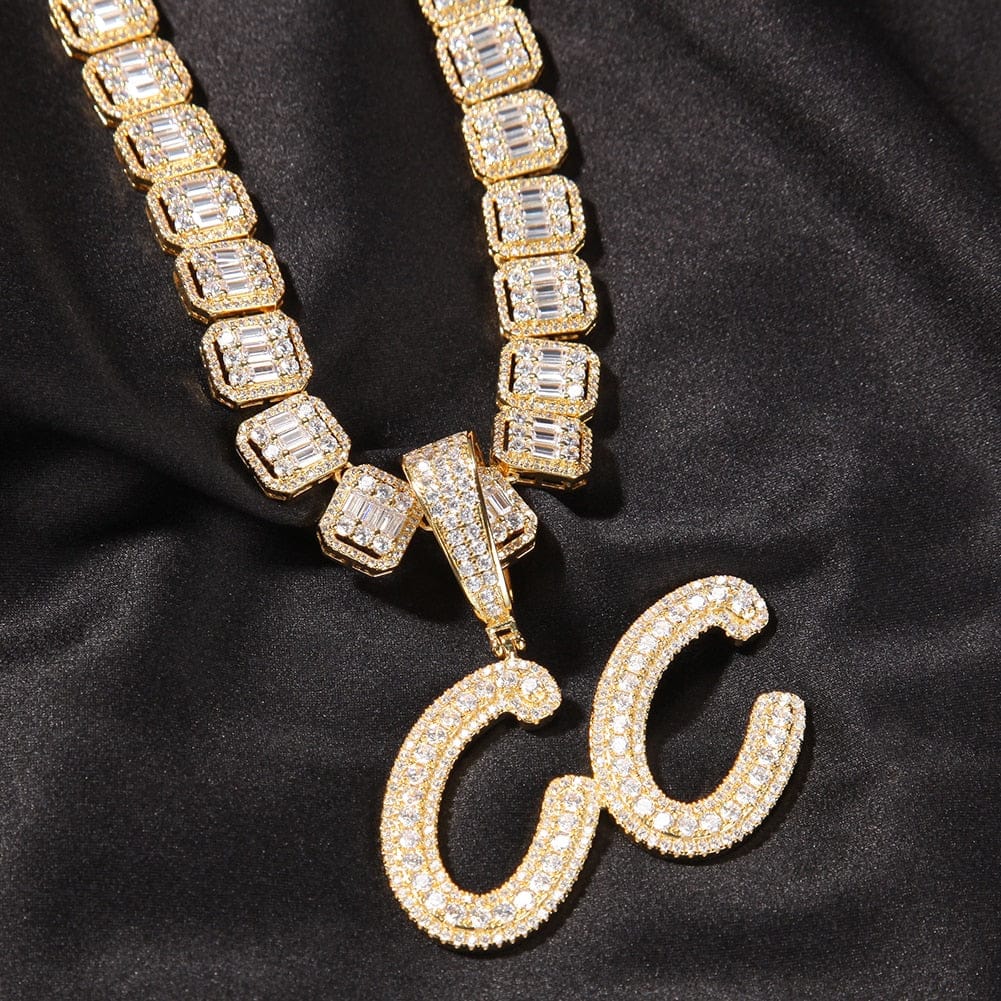 VVS Jewelry Custom Name Brush Cursive Baguette Pendant and Chain - Image 12
