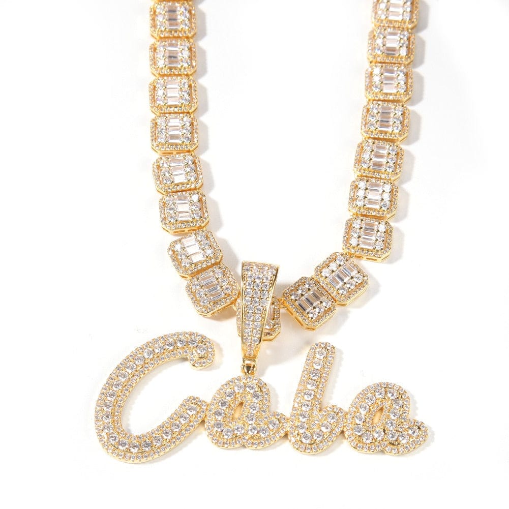 VVS Jewelry Custom Name Brush Cursive Baguette Pendant and Chain - Image 16