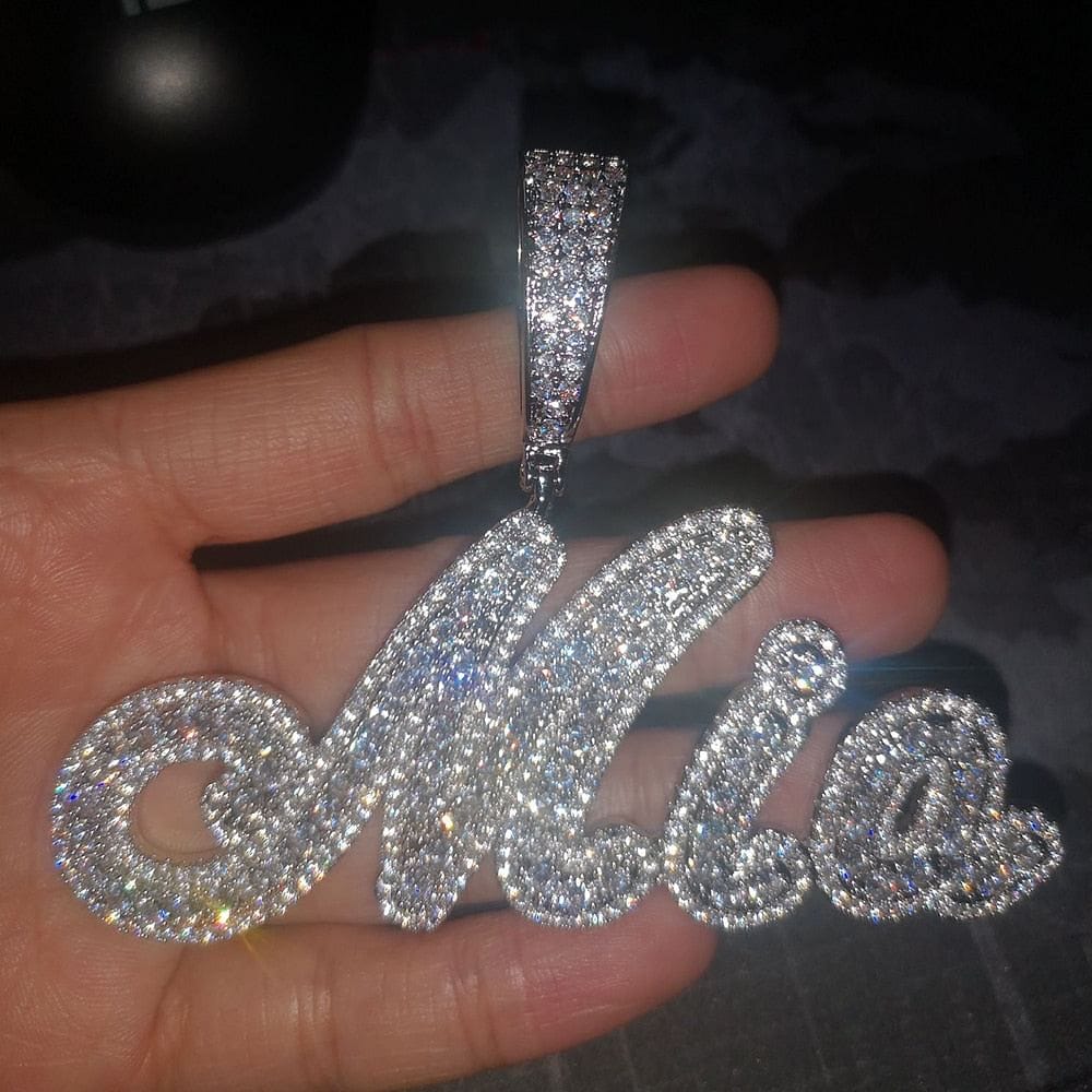 VVS Jewelry Custom Name Brush Cursive Baguette Pendant and Chain - Image 6