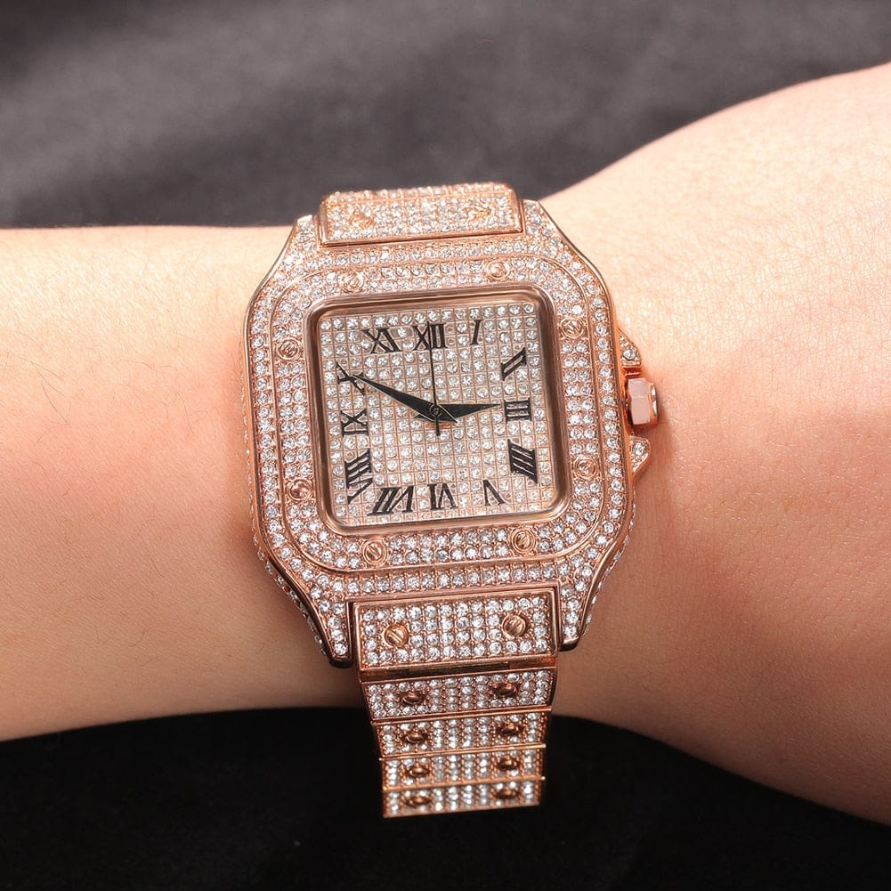 Fully Iced Square Stainless Steel Roman Watch - Image 10