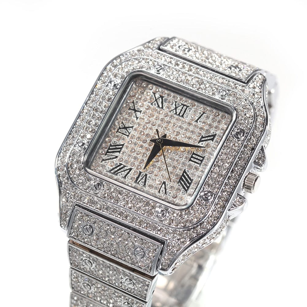 Fully Iced Square Stainless Steel Roman Watch - Image 5
