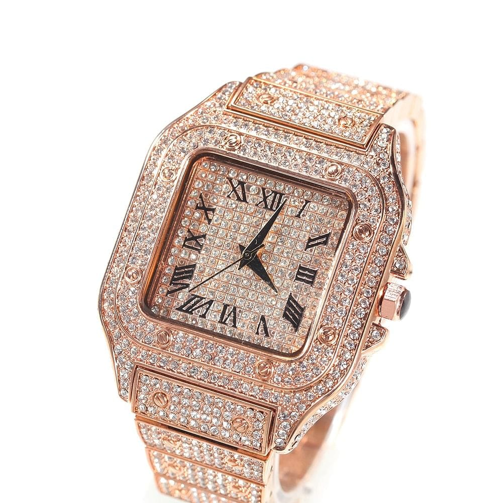 Fully Iced Square Stainless Steel Roman Watch - Image 6