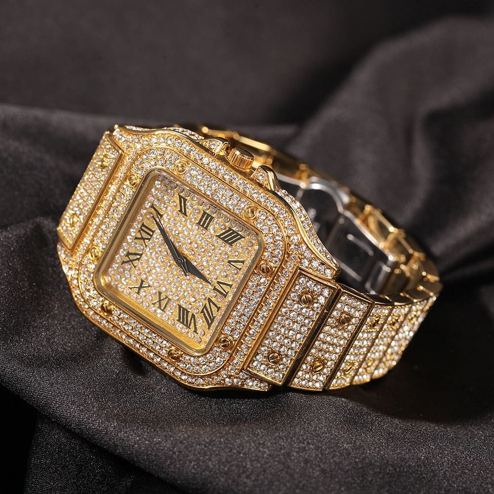 Fully Iced Square Stainless Steel Roman Watch - Image 9