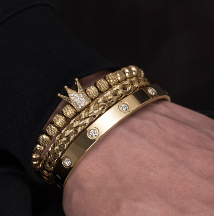 VVS Jewelry Fit For a King 3pc Gold Bangle Set - Image 3