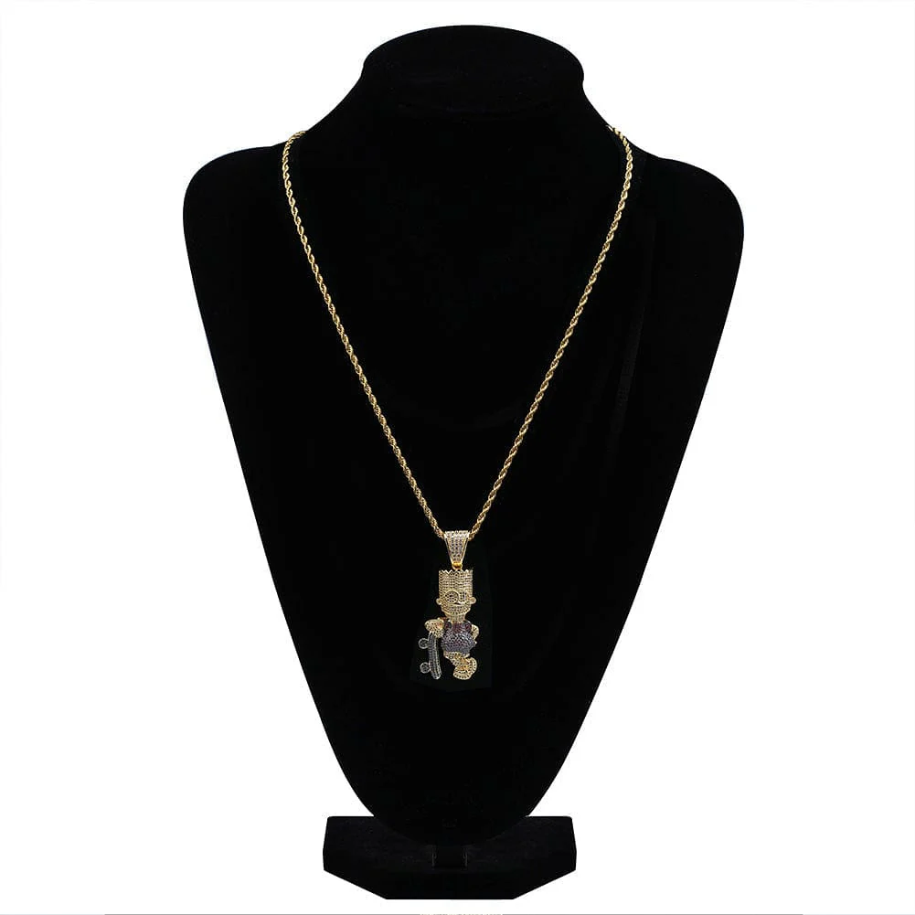 VVS Jewelry Iced Out Bart Simpson Skateboard Pendant Chain - Image 5