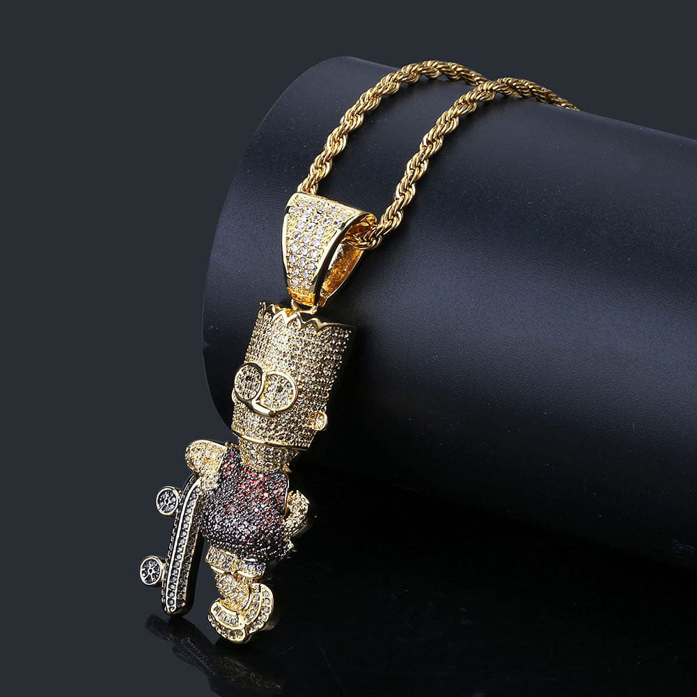 VVS Jewelry Iced Out Bart Simpson Skateboard Pendant Chain - Image 8