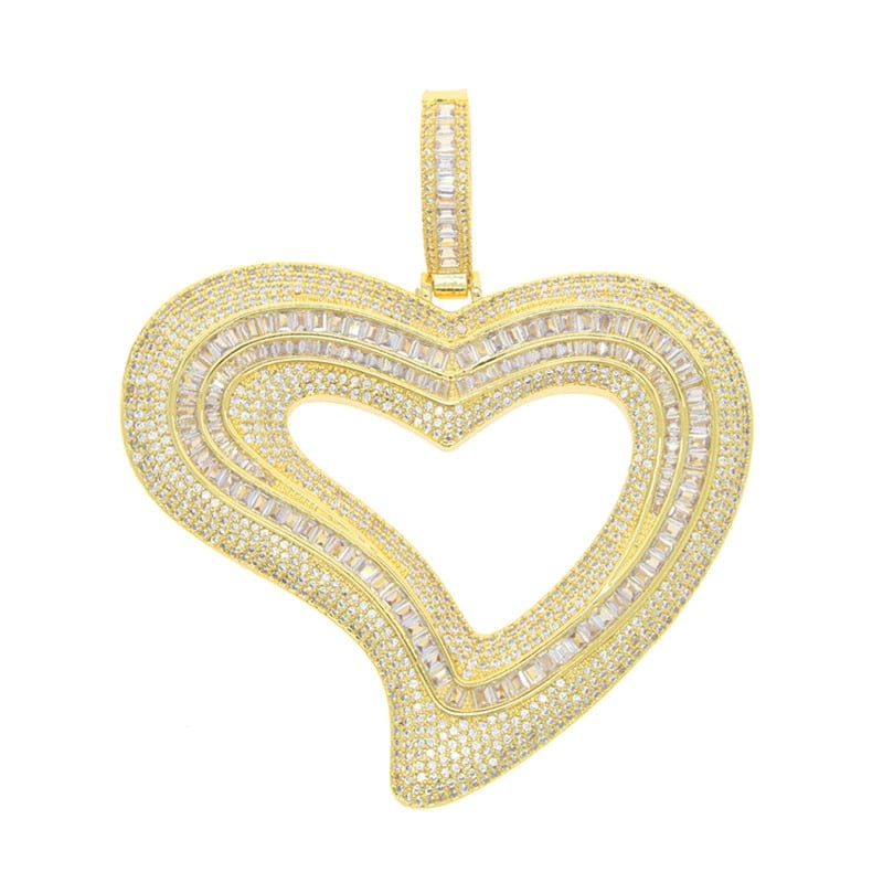 VVS Jewelry Iced Out Big Hollow Baguette Heart Pendant Chain - Image 2