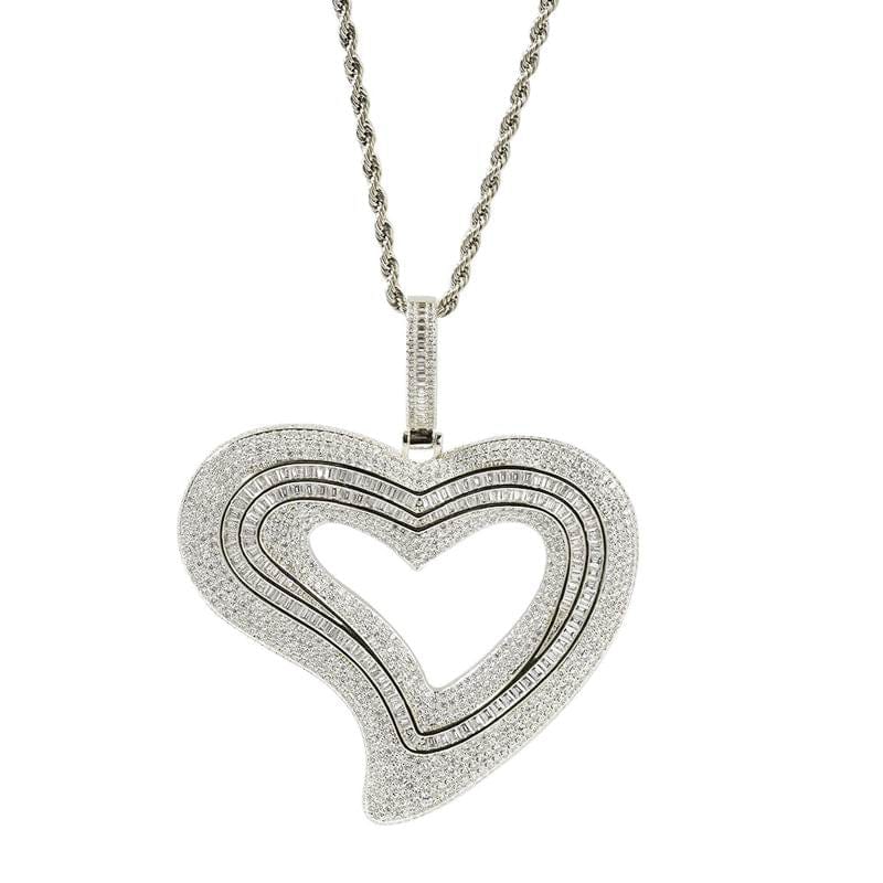 VVS Jewelry Iced Out Big Hollow Baguette Heart Pendant Chain - Image 9