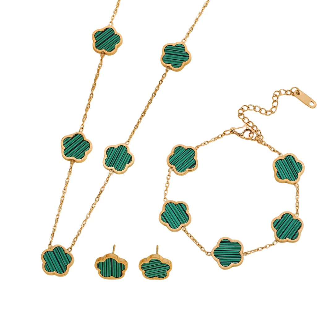 VVS Jewelry Lucky Clover Bracelet, Necklace and Earrings Set - Image 3