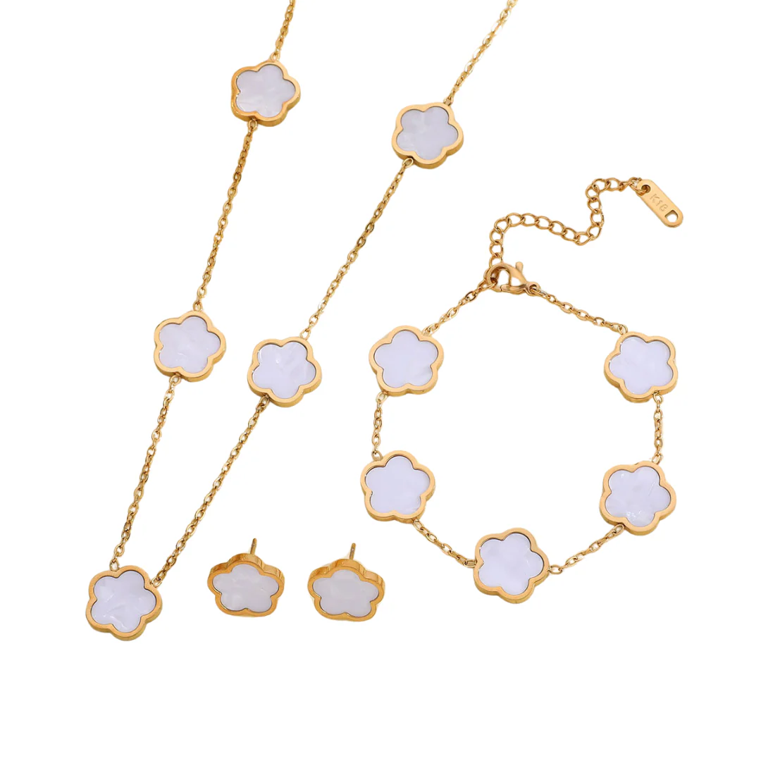 VVS Jewelry Lucky Clover Bracelet, Necklace and Earrings Set - Image 4