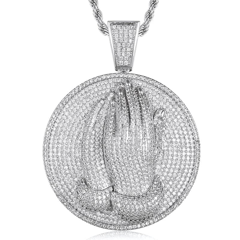 VVS Jewelry Micro Pave Circle Praying Hands - Image 10
