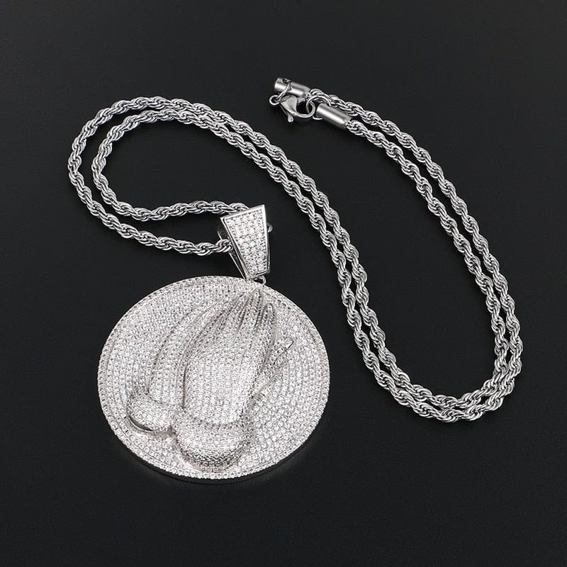 VVS Jewelry Micro Pave Circle Praying Hands - Image 11
