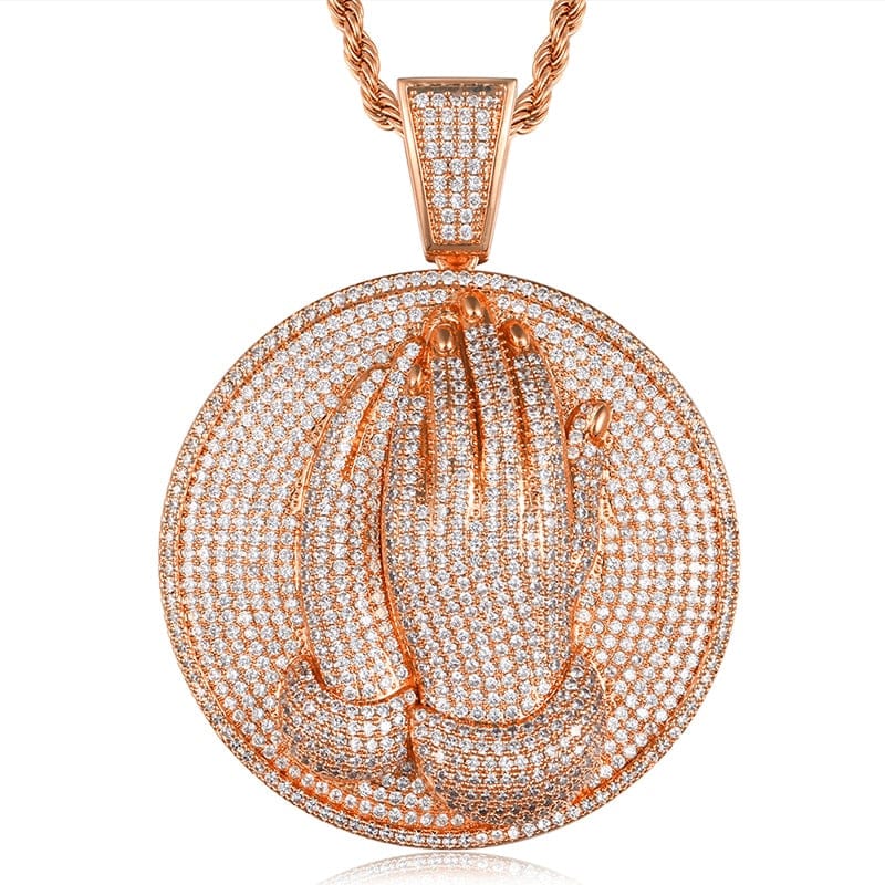 VVS Jewelry Micro Pave Circle Praying Hands - Image 13