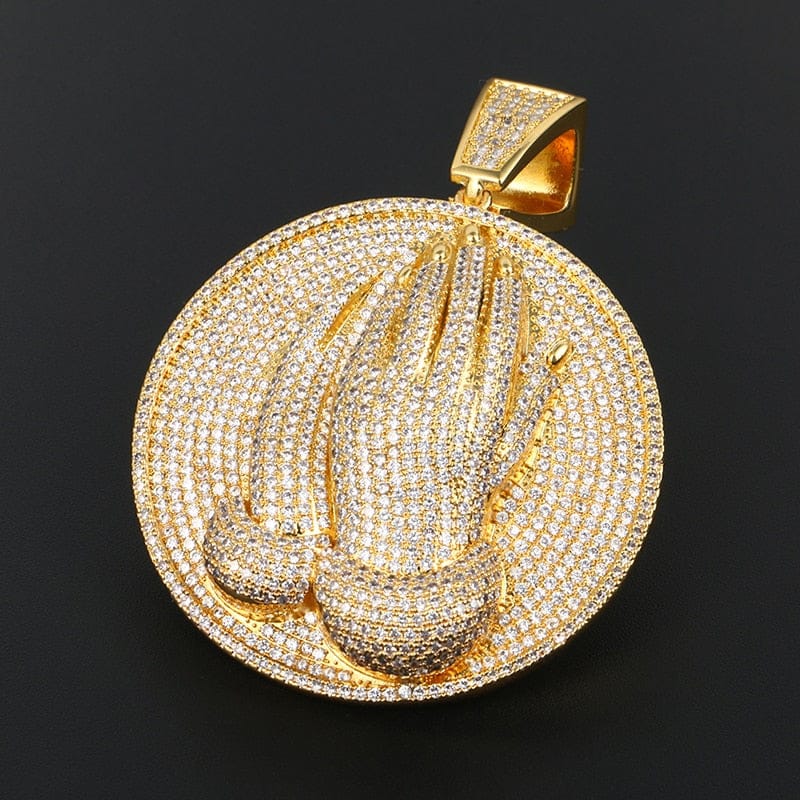 VVS Jewelry Micro Pave Circle Praying Hands - Image 3