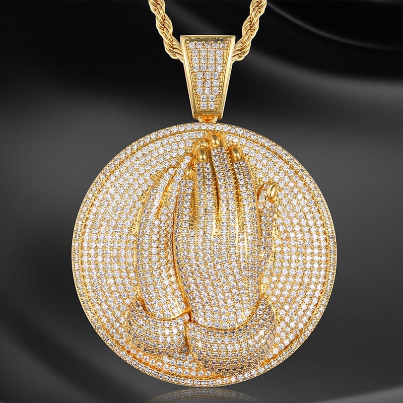 VVS Jewelry Micro Pave Circle Praying Hands - Image 4