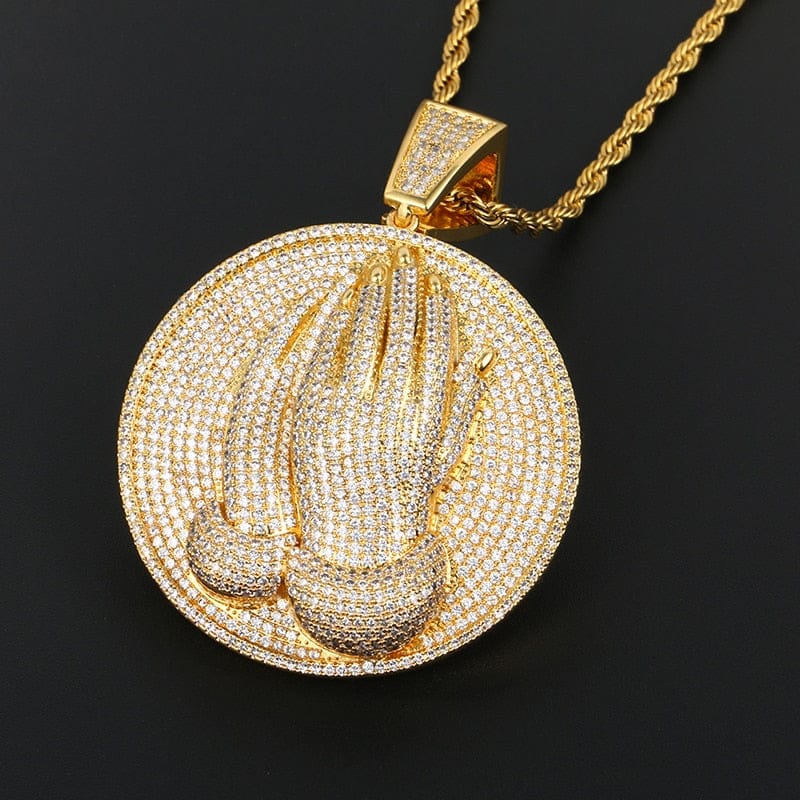 VVS Jewelry Micro Pave Circle Praying Hands - Image 5