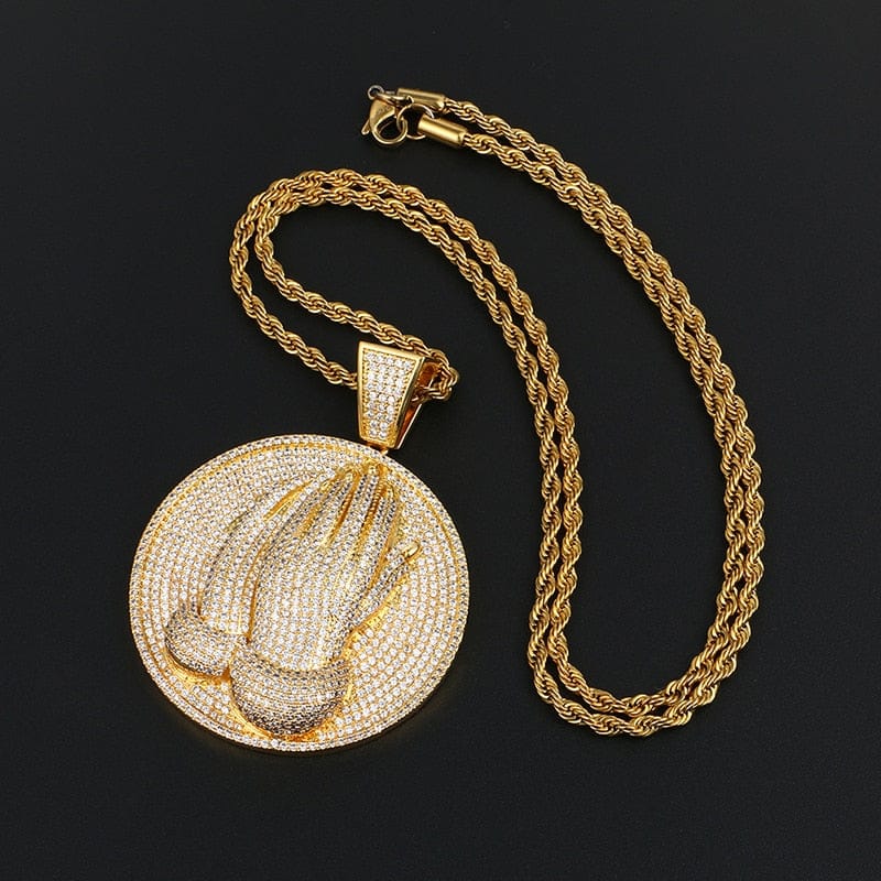 VVS Jewelry Micro Pave Circle Praying Hands - Image 6