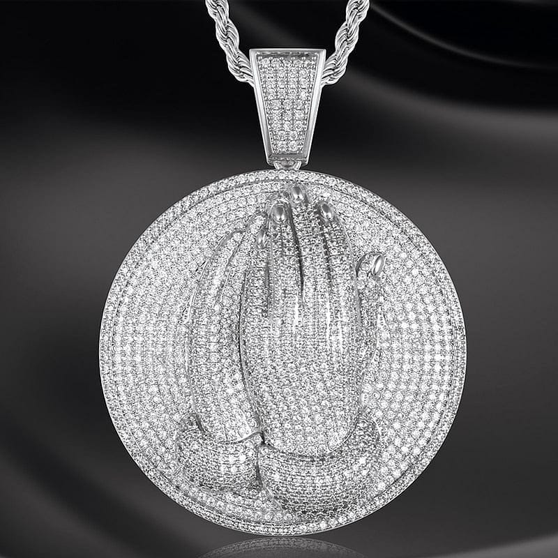 VVS Jewelry Micro Pave Circle Praying Hands - Image 7