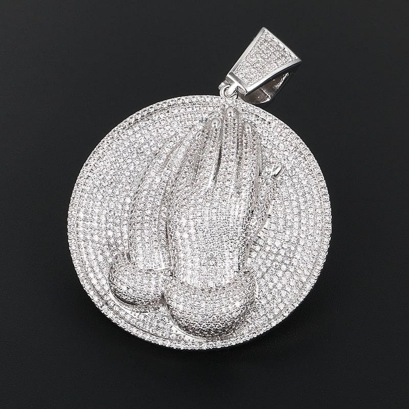 VVS Jewelry Micro Pave Circle Praying Hands - Image 8