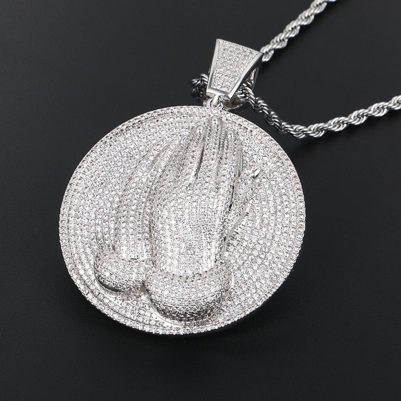 VVS Jewelry Micro Pave Circle Praying Hands - Image 9