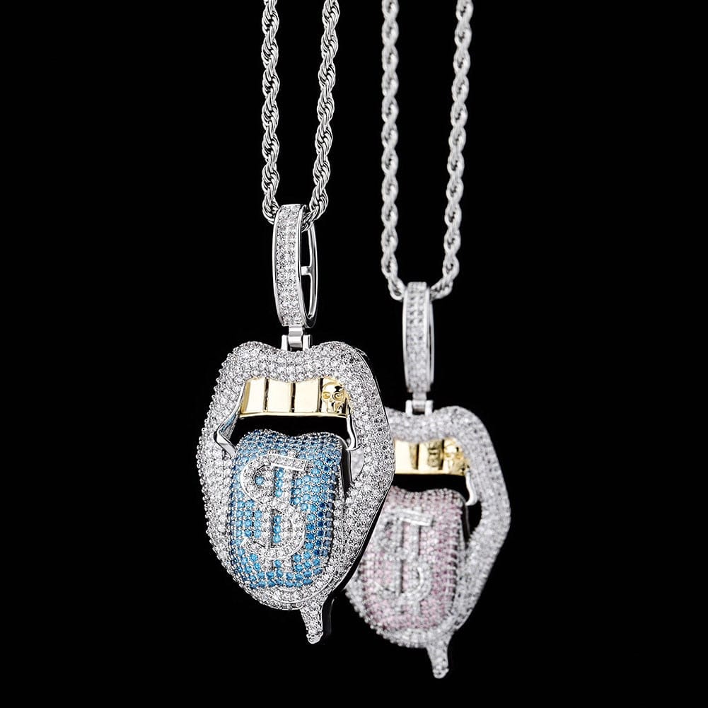 VVS Jewelry $$$ Micropaved Lip Pendant Necklace - Image 2