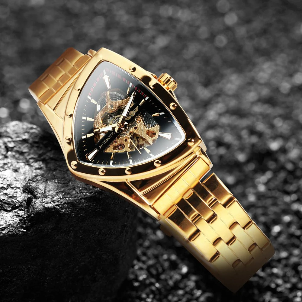 VVS Jewelry Military Triangle Skeleton Mechanical Watch