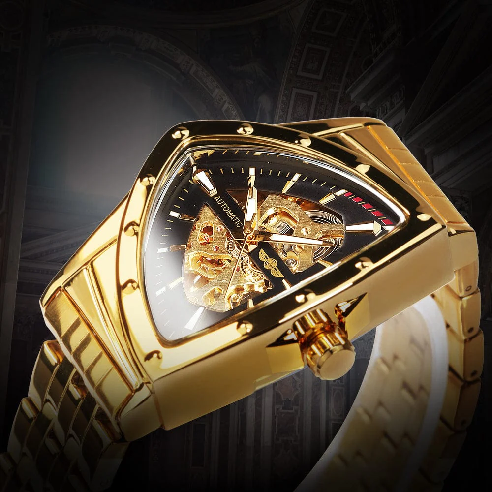 VVS Jewelry Military Triangle Skeleton Mechanical Watch - Image 3