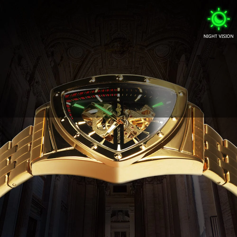 VVS Jewelry Military Triangle Skeleton Mechanical Watch - Image 5