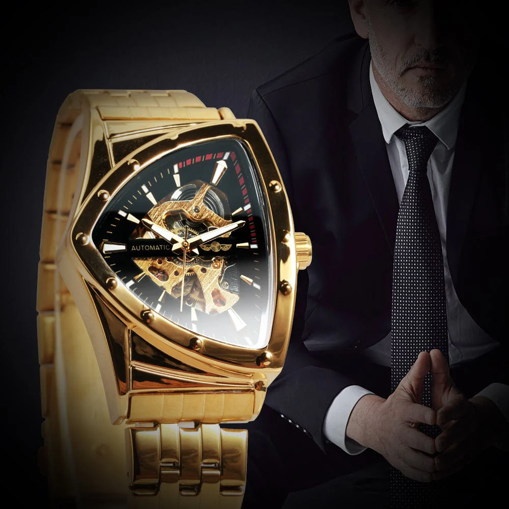 VVS Jewelry Military Triangle Skeleton Mechanical Watch - Image 6