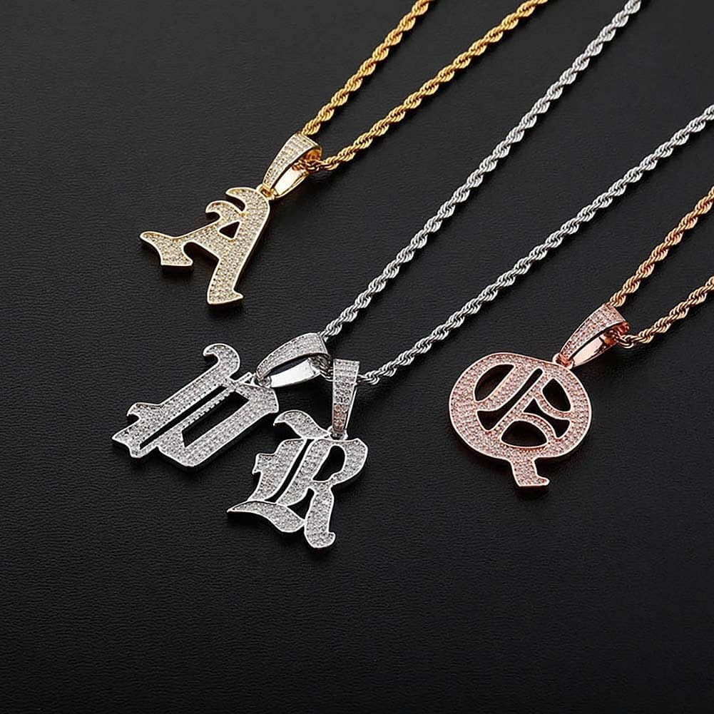 VVS Jewelry Old English Initial Pendant Necklace