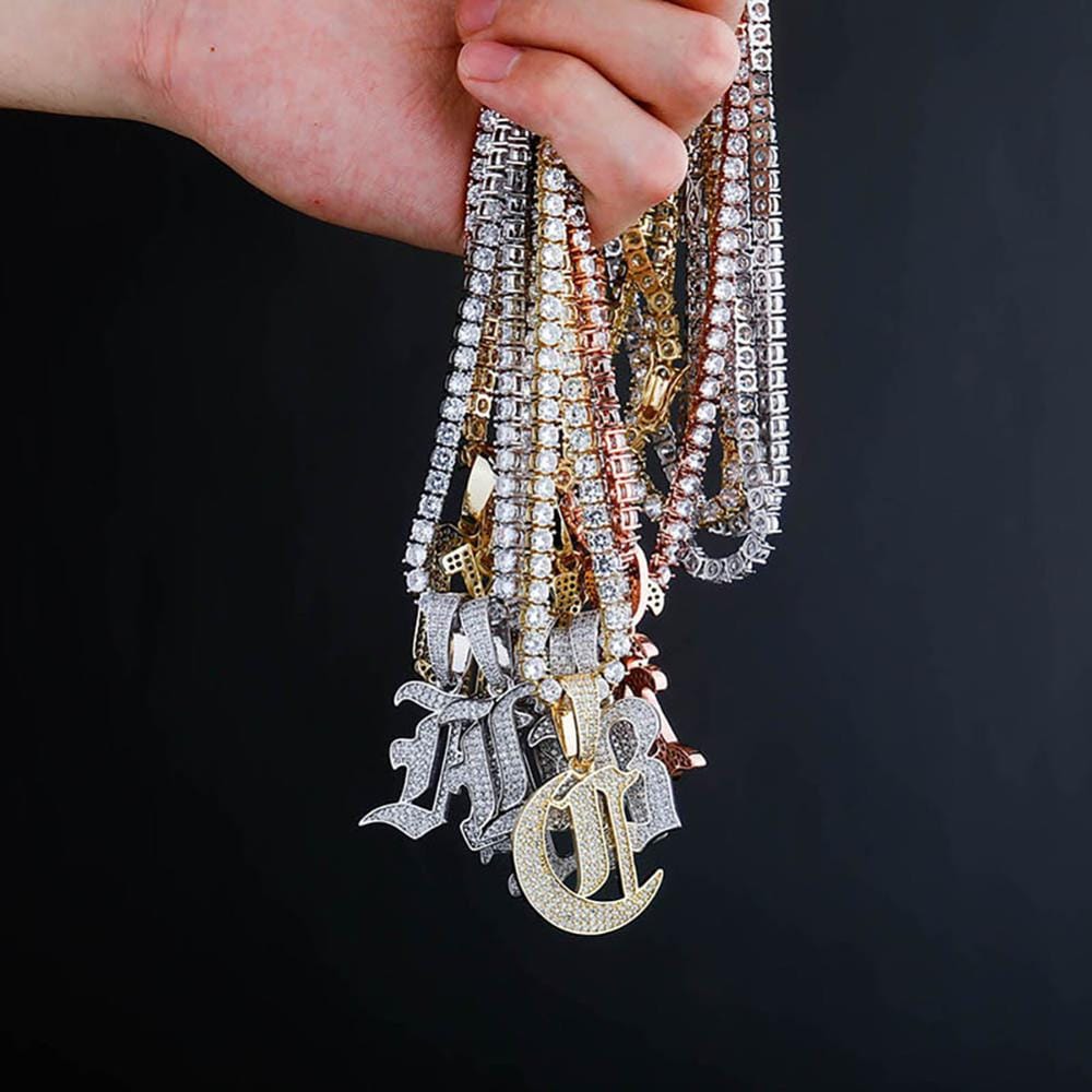 VVS Jewelry Old English Initial Pendant Necklace - Image 11