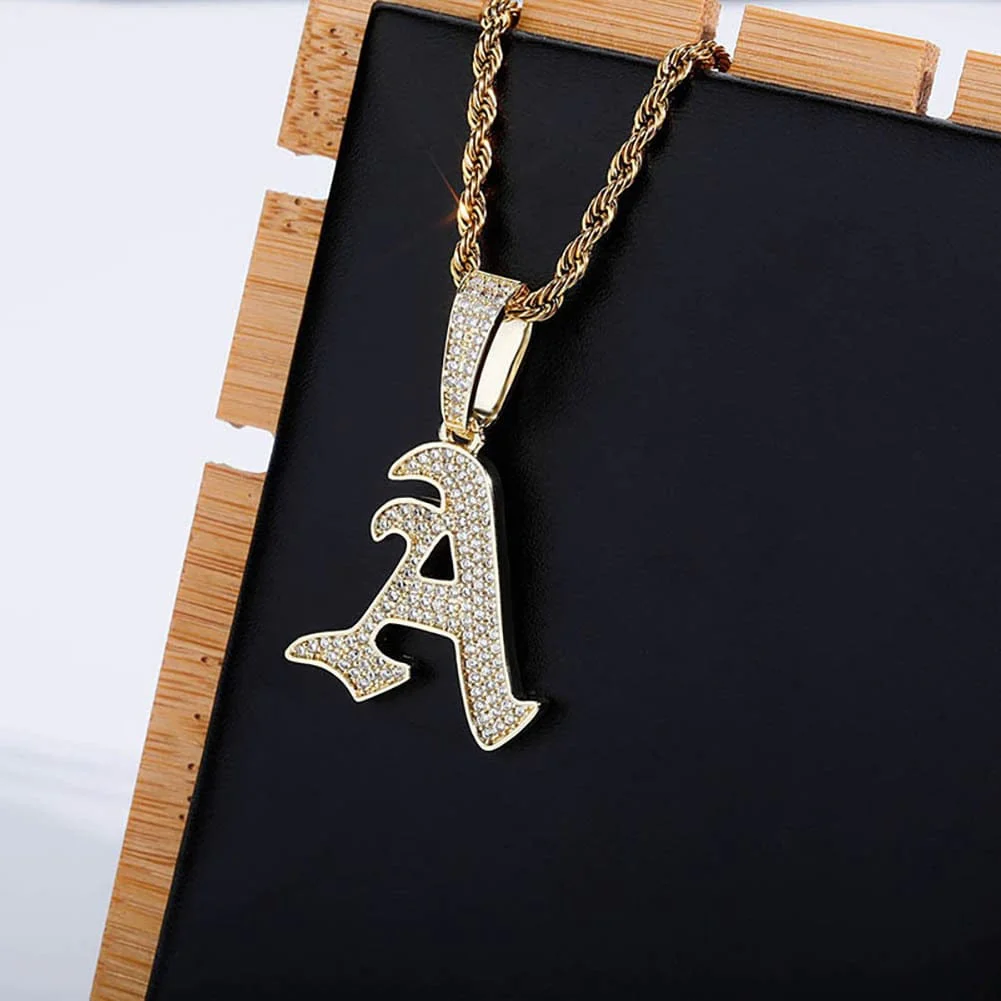 VVS Jewelry Old English Initial Pendant Necklace - Image 12