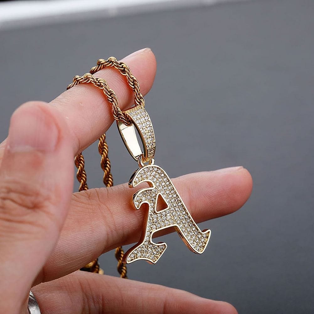 VVS Jewelry Old English Initial Pendant Necklace - Image 4